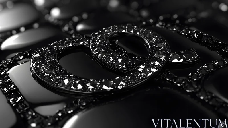 Luxurious Black Diamond Encrusted At Symbol in 3D Digital Art.