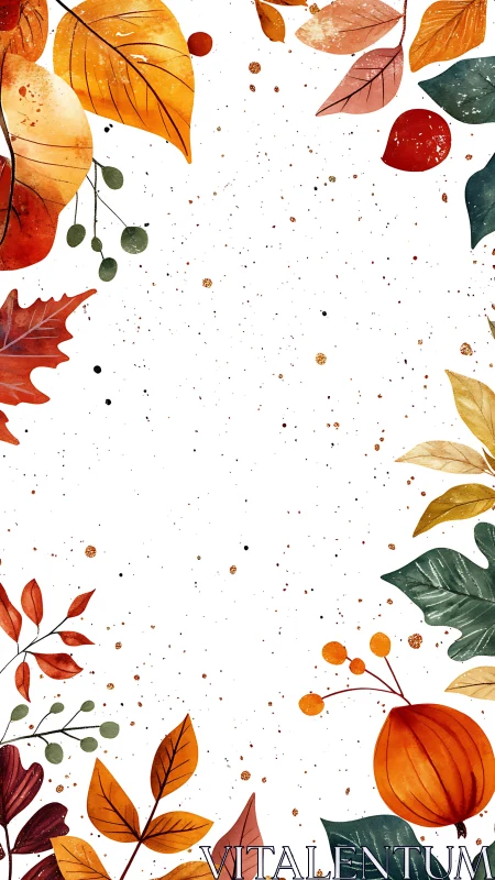 Autumn foliage border frames minimal white textured background.