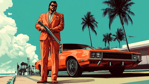 Sun-soaked enforcer guards his muscle car kingdom at noon