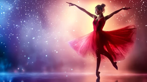 Ballet dancer in red tulle captured against bokeh gradient backdrop