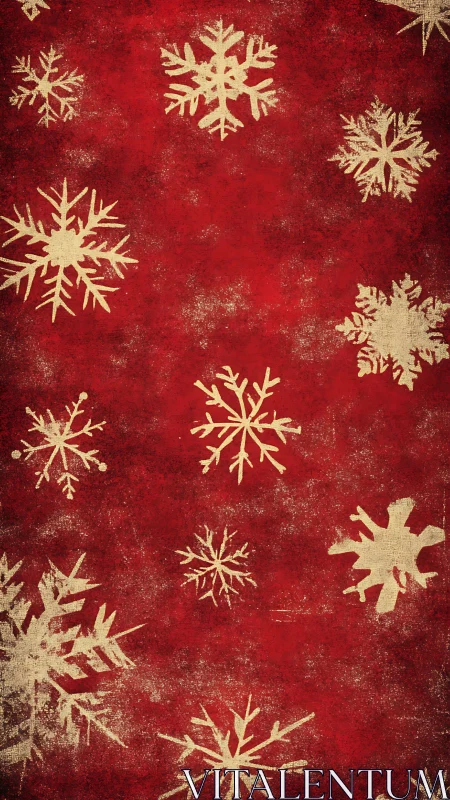 Gold snowflakes on distressed red festive background.
