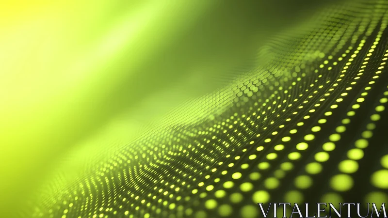 Abstract green wave of glowing dots in digital futuristic style.