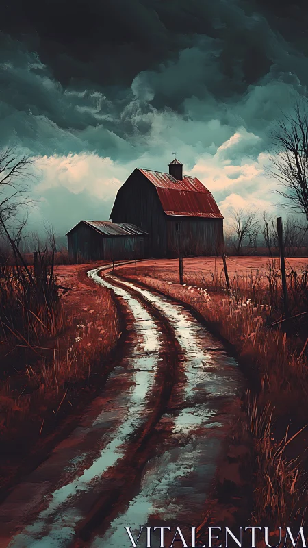 Storm-hungry barn waits at the end of a ghosted road.