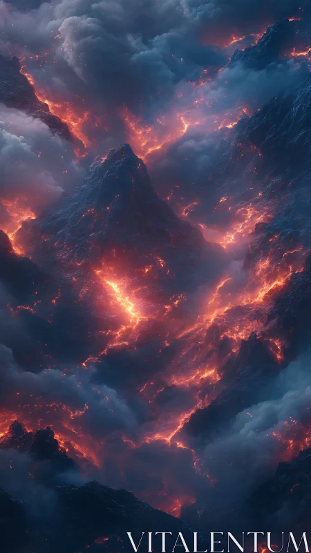 Inferno Rising: Molten Mountains Crowned in Cosmic Fire