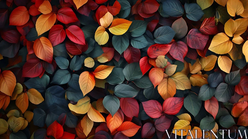 Layered autumn leaves in rich jewel-toned abstraction.