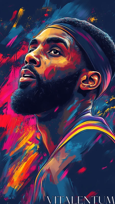 Bold basketball portrait glows with color and quiet strength