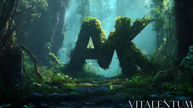 Moss-covered stone archway in deep forest environment