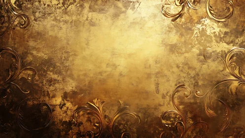 Ornate gold baroque background with distressed texture.