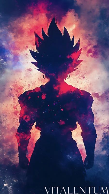 Silhouetted spiky‑haired figure stands before nebular backdrop