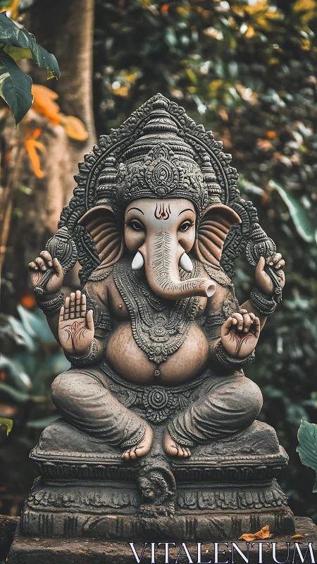 Weathered stone Ganesha sculpture shows intricate relief carving
