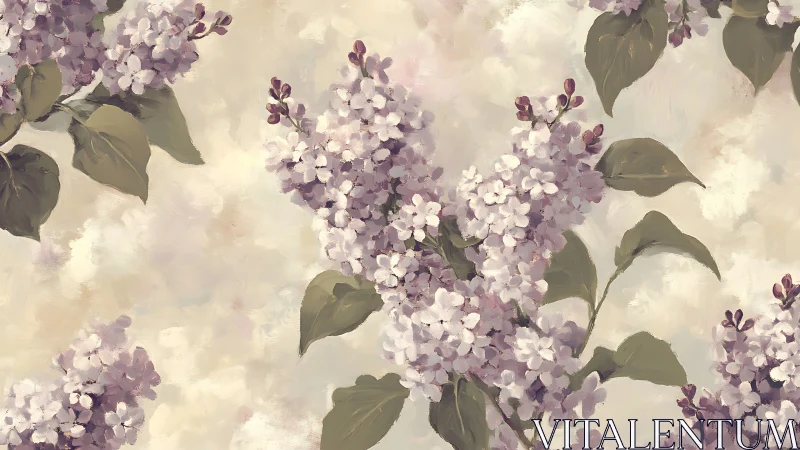 Lilac Florals in Soft Palette: Digital Oil Painting Composition.