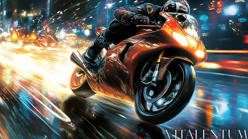 Digital neon superbike racing through futuristic night city.