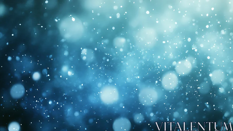 Photorealistic blue bokeh snowfall field with soft depth of field.