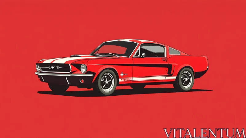 Red classic muscle car illustration shows side profile