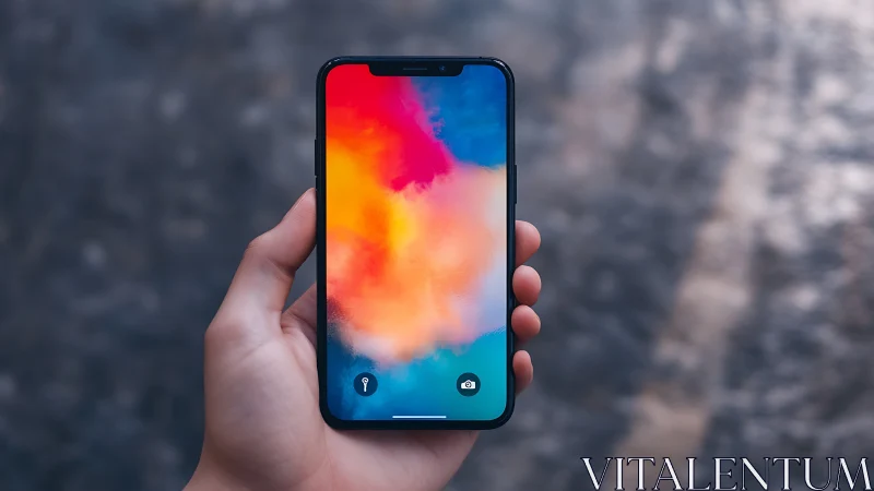 Mobile device displaying gradient color field composition.