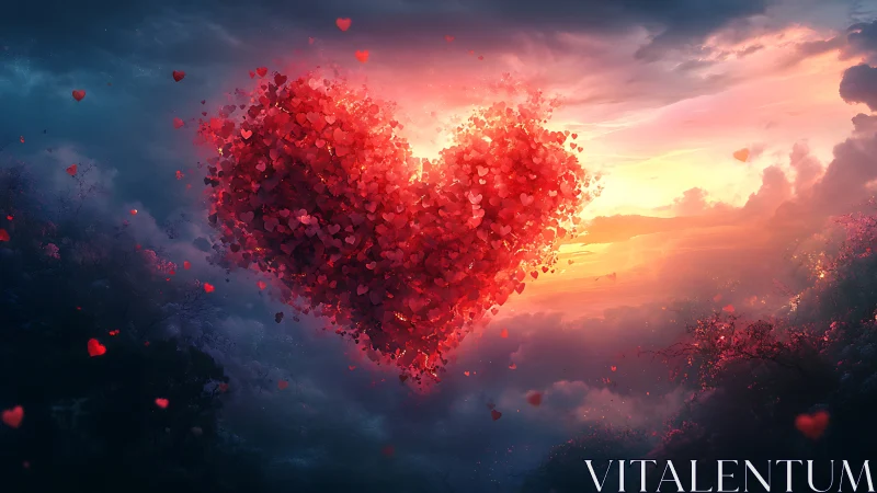 Luminous Heart Dissolves Into Sunset Sky.