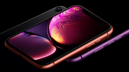 Dual-Display Smartphone Mockup with Gradient Interface Design.