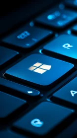 Low key macro photograph of illuminated Windows keyboard key