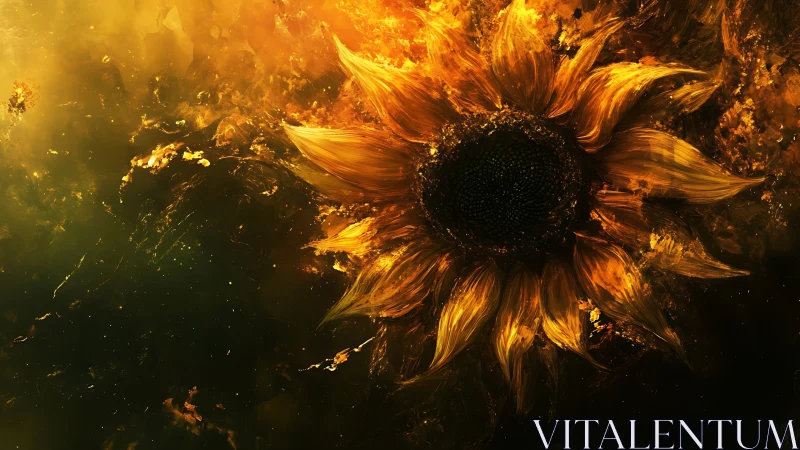 Blazing sunflower unfolds in radiant cosmic darkness