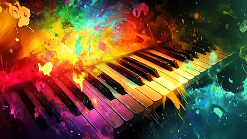 Digital painting of piano keys with explosive color dynamics.