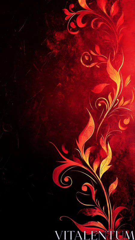 Red floral vector ornament on dark textured gradient field.