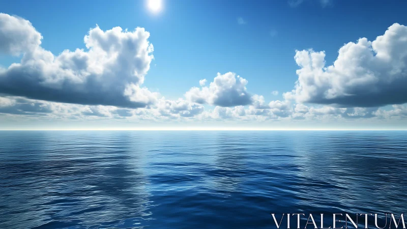 Open ocean horizon under cumulus cloud field at midday.