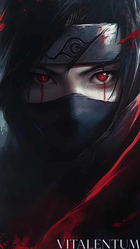 Digital painting portrait of masked crimson-eyed shinobi.
