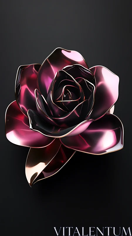 Metallic magenta rose in polished 3D sculptural rendering.
