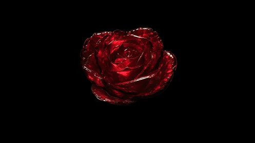 Crystalline Crimson Rose Blooms Against Midnight Void.