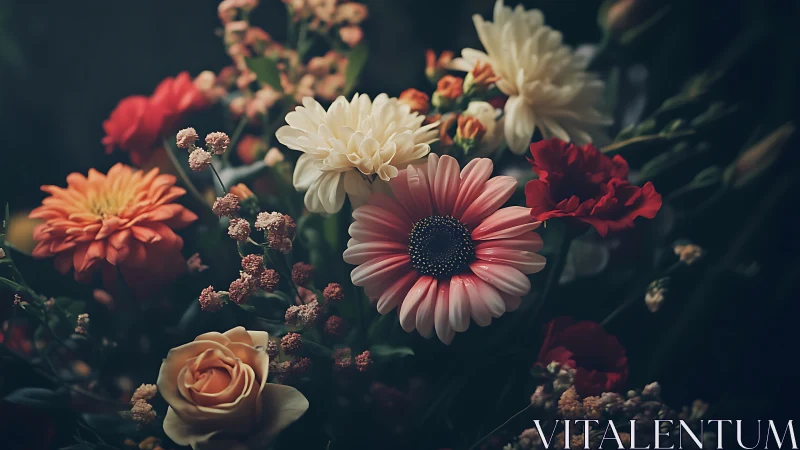 Moody Garden Symphony: Velvet Blooms Dance in Shadow Light.