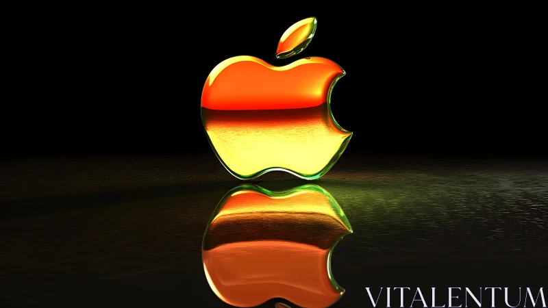 Glossy 3D Apple Logo with Orange and Yellow Reflection Effect.