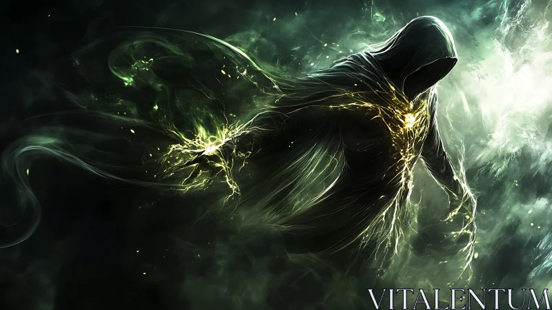 Hooded wraith channels radiant green energy storm