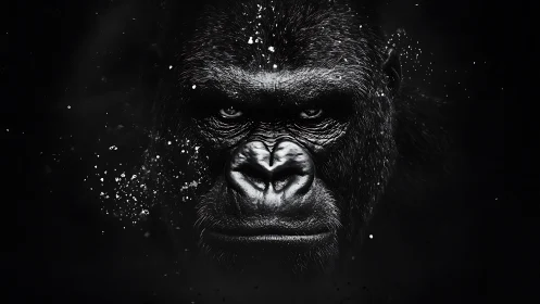 Gorilla frontal portrait rendered in monochrome digital detail