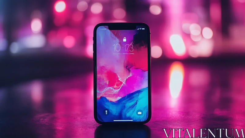 Modern smartphone glowing in vibrant neon atmosphere