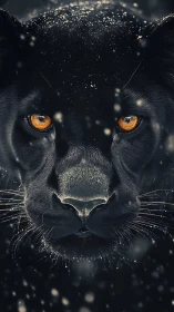 Black Feline Portrait with Amber Eyes and Particulate Overlay