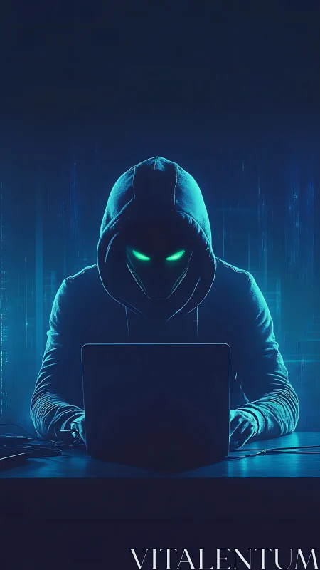 Neon hooded hacker conjures midnight code under glow.