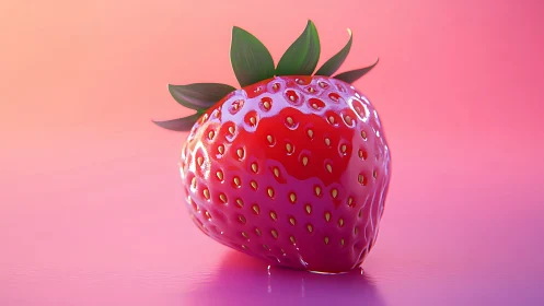 Glossy hyperreal strawberry on soft gradient ground.