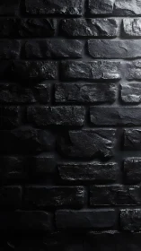 Gleaming black brick wall under dramatic side lighting.