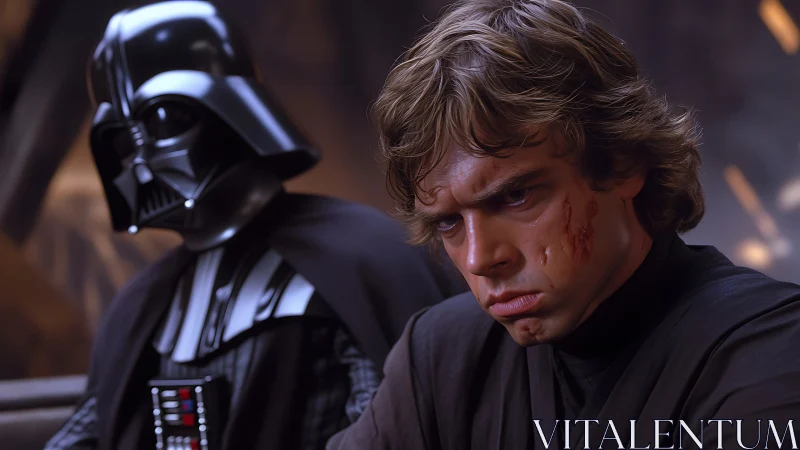 Gloomy warrior studies a masked ally in simmering silence