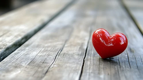 Red Heart on Weathered Wood Surface.