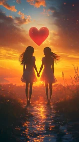 Golden Hour Silhouettes: Romantic Convergence Against Celestial Heart.