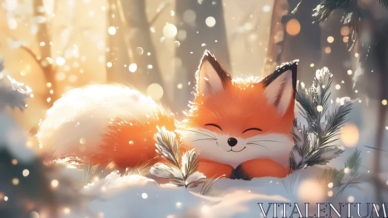 Digital fox illustration shows stylized animal in snowy forest