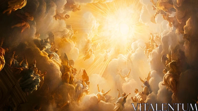 Baroque celestial ascension with radial luminous vanishing point.