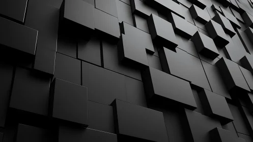 Geometric black cubes form a sleek abstract 3D wall.