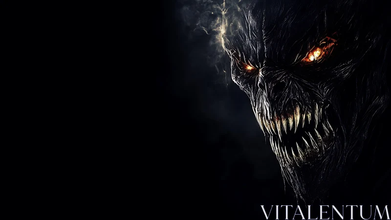 Monochrome demonic creature head rendered with glowing eyes