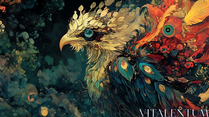 Majestic Fantasy Bird in Vibrant Abstract Digital Art Style.