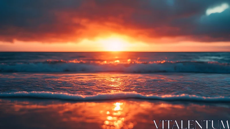 Littoral wavefront under saturated chromatic sunset optics.