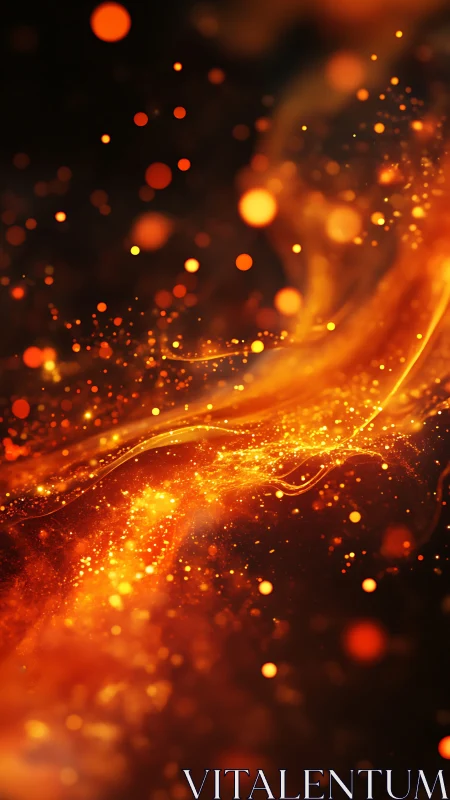 Golden particle flow through dark space. Abstract energy wave.