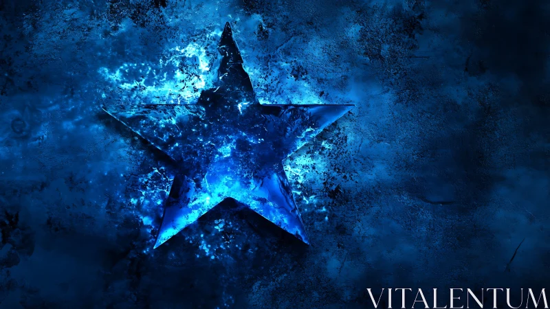 Shattered luminous blue star glows over textured dark surface