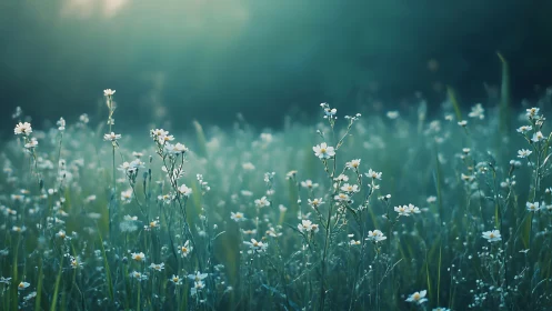 Soft dawn meadow where tiny wild daisies rehearse daylight.
